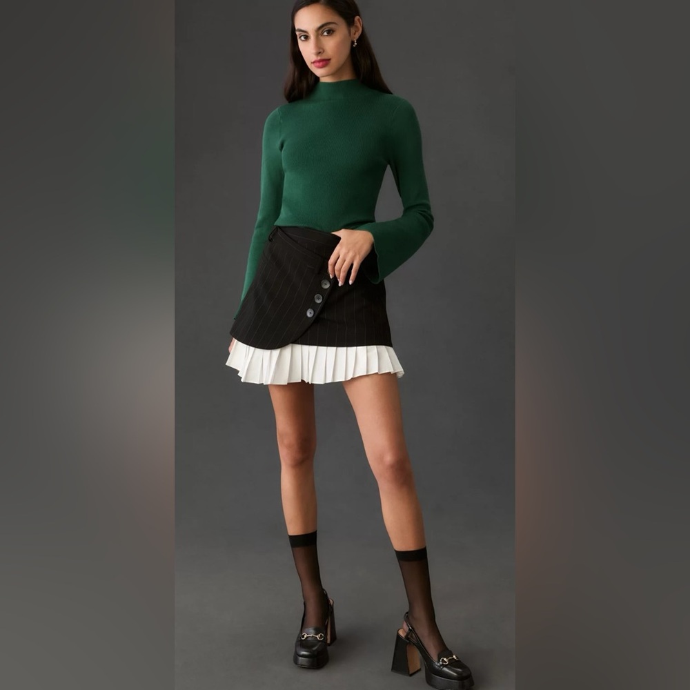 Maeve Arlowe Bell-Sleeve Sweater - Green - Small